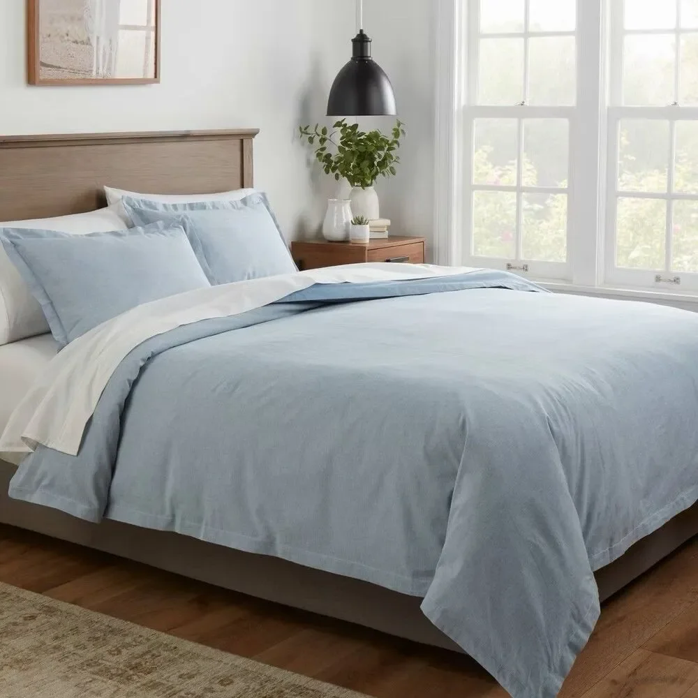 Threshold King Cotton Linen Chambray Duvet Cover Sham Set Blue New